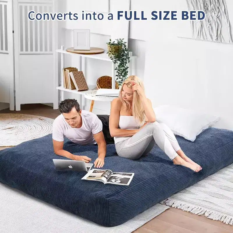 Convertible Bean Bag Chair Bed for Adults - Oversized Floor Mattress & Lounge Chair with Removable Washable Cover