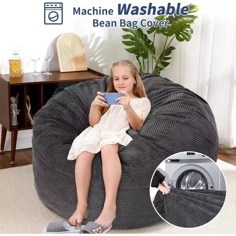 Convertible Bean Bag Chair Bed for Adults - Oversized Floor Mattress & Lounge Chair with Removable Washable Cover