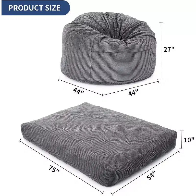 Convertible Bean Bag Chair Bed for Adults - Oversized Floor Mattress & Lounge Chair with Removable Washable Cover