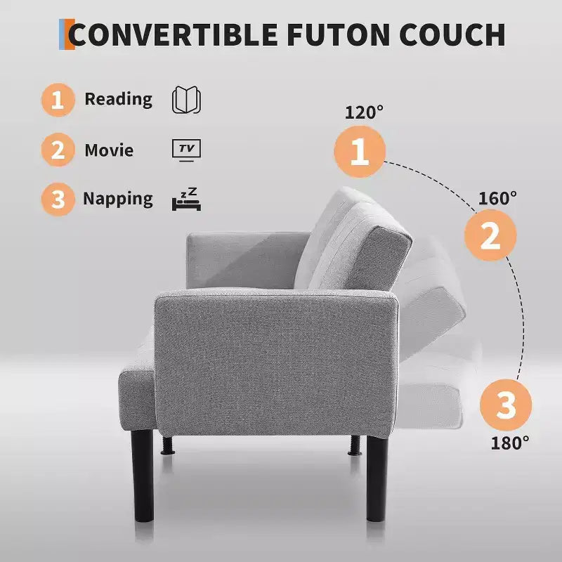 75.5 Adjustable Sofa Bed  3-Position Recliner with Off-Floor Design for Small Spaces (Gray/Green)