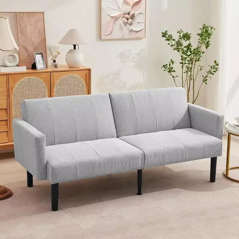 75.5 Adjustable Sofa Bed  3-Position Recliner with Off-Floor Design for Small Spaces (Gray/Green)