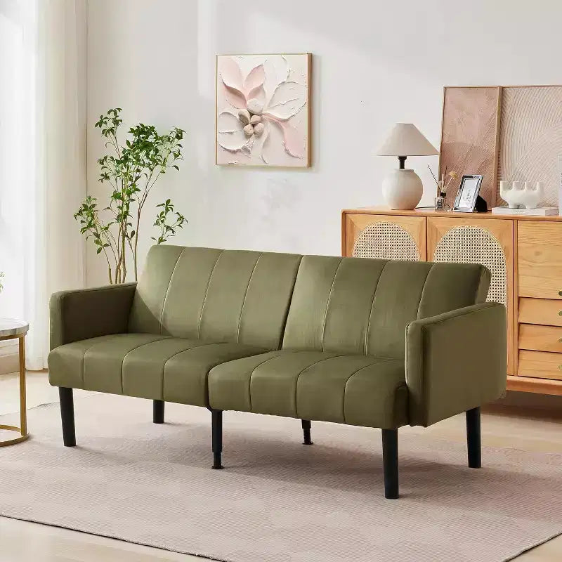 75.5 Adjustable Sofa Bed  3-Position Recliner with Off-Floor Design for Small Spaces (Gray/Green)