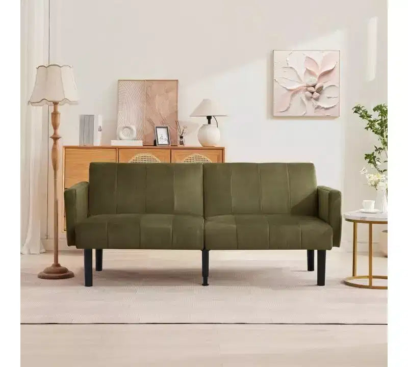 75.5 Adjustable Sofa Bed  3-Position Recliner with Off-Floor Design for Small Spaces (Gray/Green)