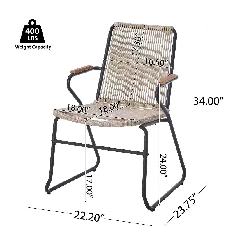Juego de asientos de 3 piezas Bobby de Christopher Knight Home con cuerda trenzada para exteriores, vidrio templado y metal