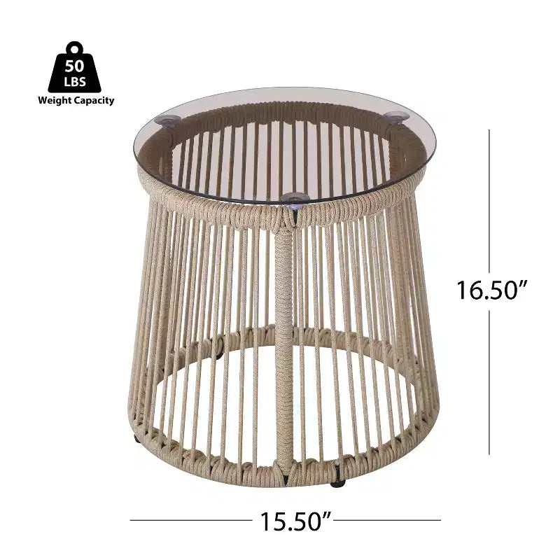 Juego de asientos de 3 piezas Bobby de Christopher Knight Home con cuerda trenzada para exteriores, vidrio templado y metal