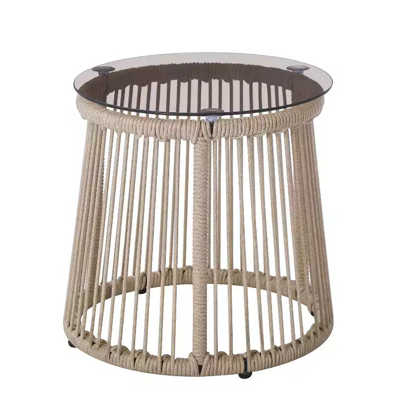 Juego de asientos de 3 piezas Bobby de Christopher Knight Home con cuerda trenzada para exteriores, vidrio templado y metal
