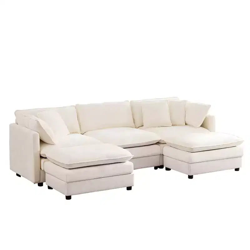Mjkone 101'' U-Shaped Modular Sectional Sofa, 5-Seat Cloud Couch with 2 Ottomans, Modern Chenille Sofa Sleeper Deep Seat Couches