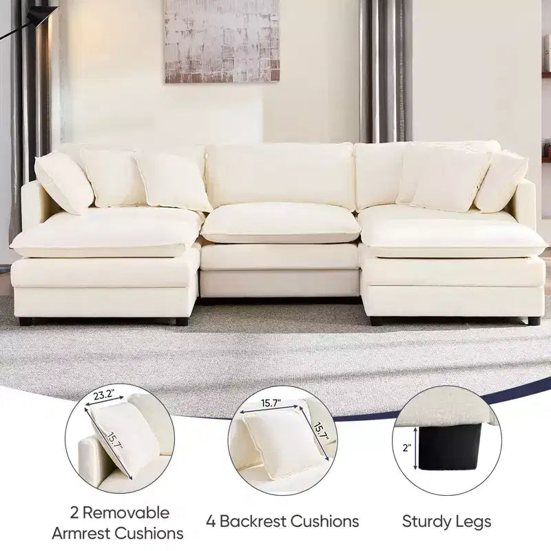 Mjkone 101'' U-Shaped Modular Sectional Sofa, 5-Seat Cloud Couch with 2 Ottomans, Modern Chenille Sofa Sleeper Deep Seat Couches