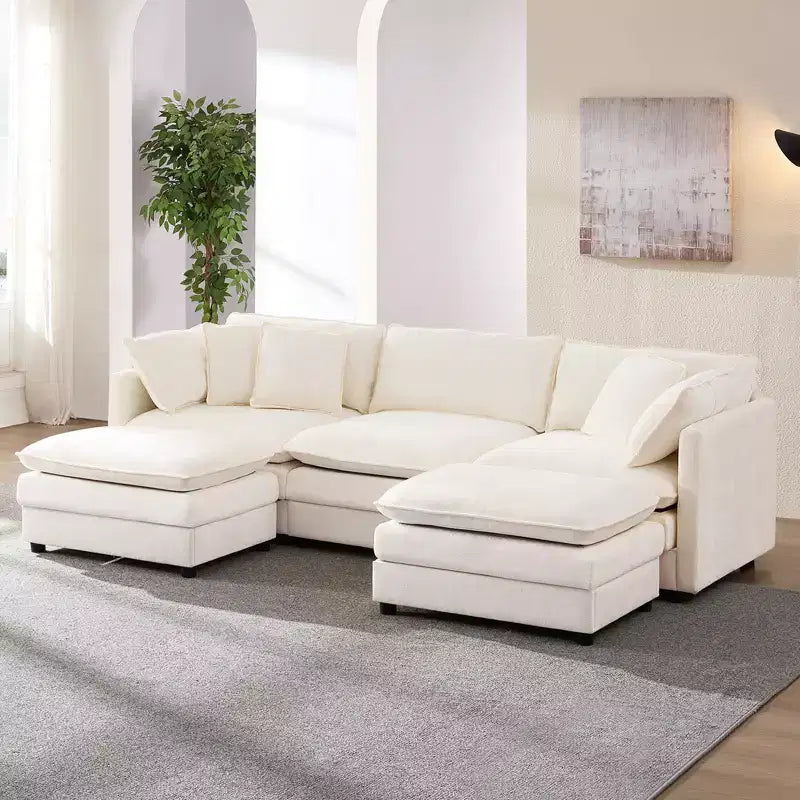 Mjkone 101'' U-Shaped Modular Sectional Sofa, 5-Seat Cloud Couch with 2 Ottomans, Modern Chenille Sofa Sleeper Deep Seat Couches