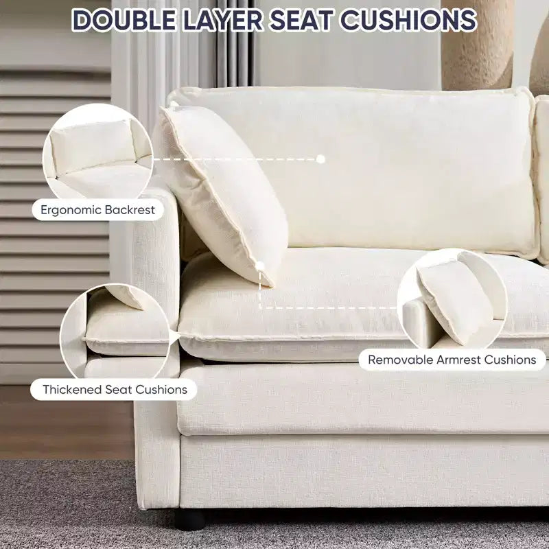 Mjkone 101'' U-Shaped Modular Sectional Sofa, 5-Seat Cloud Couch with 2 Ottomans, Modern Chenille Sofa Sleeper Deep Seat Couches