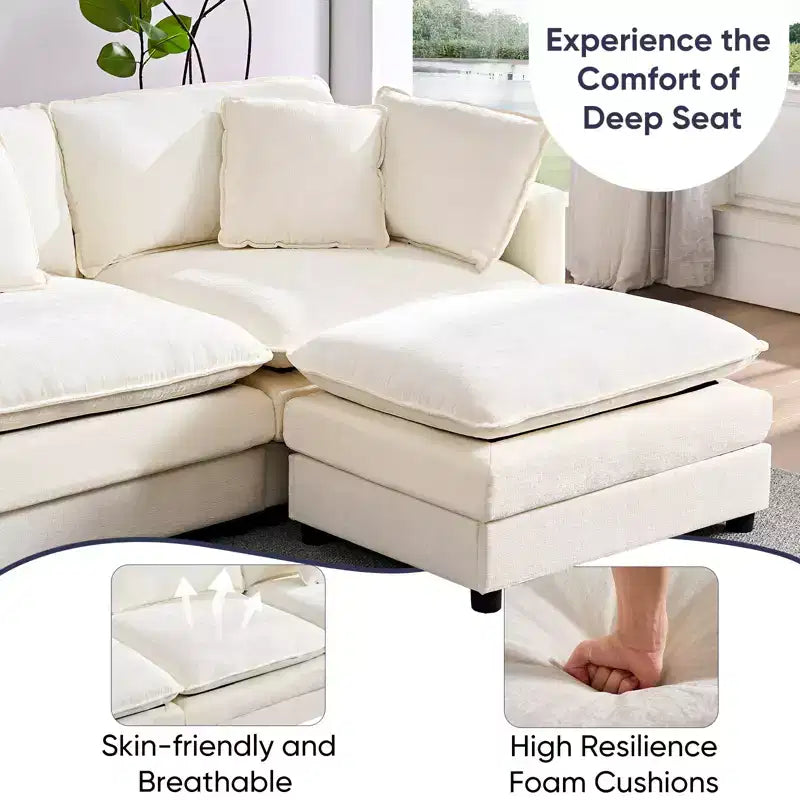 Mjkone 101'' U-Shaped Modular Sectional Sofa, 5-Seat Cloud Couch with 2 Ottomans, Modern Chenille Sofa Sleeper Deep Seat Couches