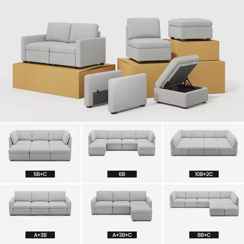 Belffin Chenille Middle Seat - Modular Storage Module with Skin-Friendly Fabric & Natural Hues