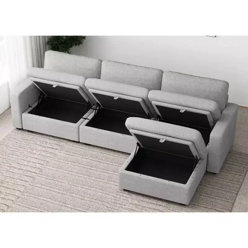 Belffin Chenille Middle Seat - Modular Storage Module with Skin-Friendly Fabric & Natural Hues