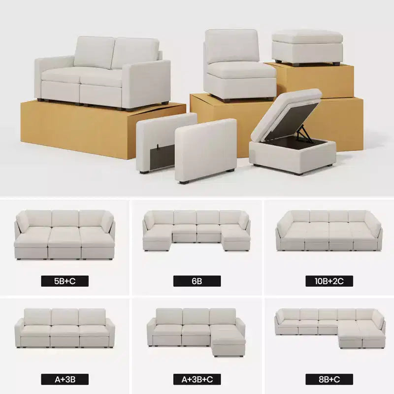 Belffin Chenille Middle Seat - Modular Storage Module with Skin-Friendly Fabric & Natural Hues