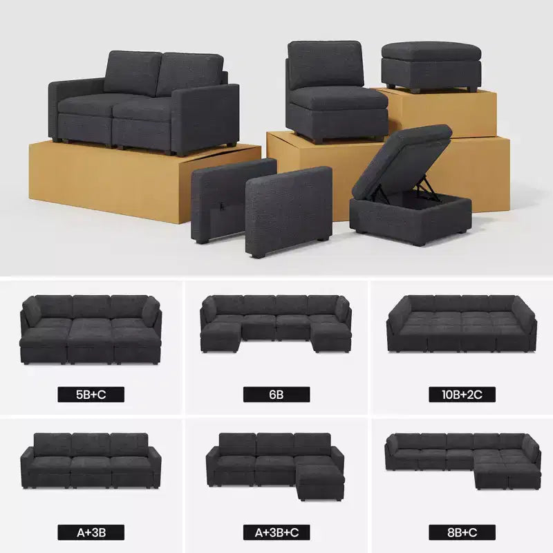 Belffin Chenille Middle Seat - Modular Storage Module with Skin-Friendly Fabric & Natural Hues