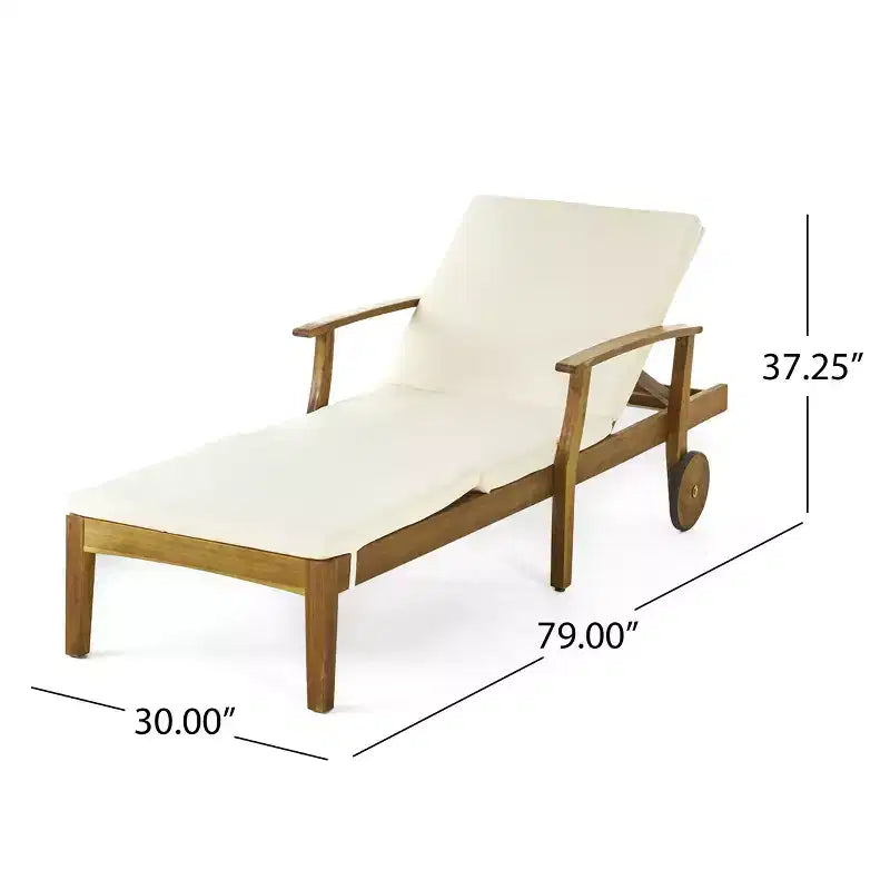 Christopher Knight Home Perla Juego de conversación de 3 piezas de madera de acacia para exteriores con tumbona ajustable y cojín