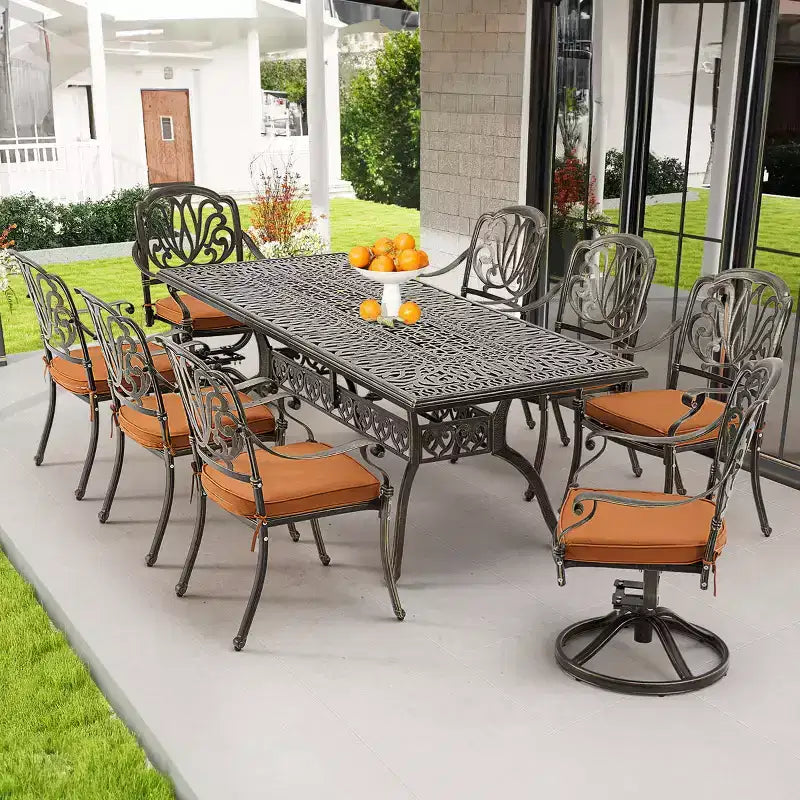 Juego de comedor rectangular de exterior de 8 plazas EROMMY con cojines