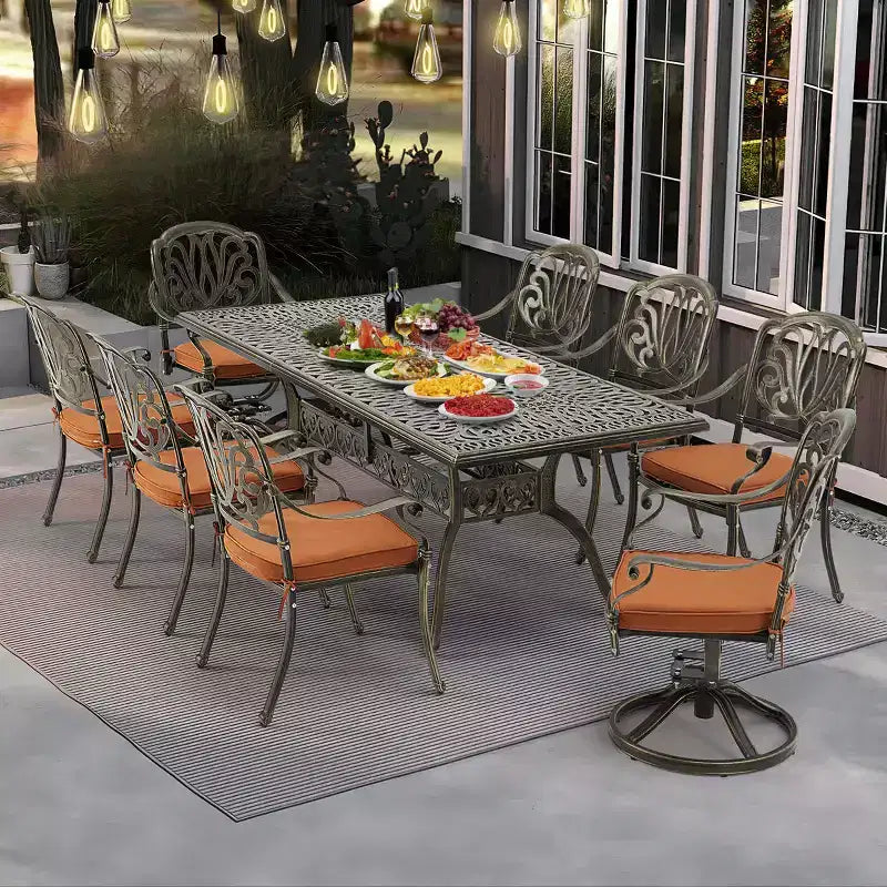 Juego de comedor rectangular de exterior de 8 plazas EROMMY con cojines
