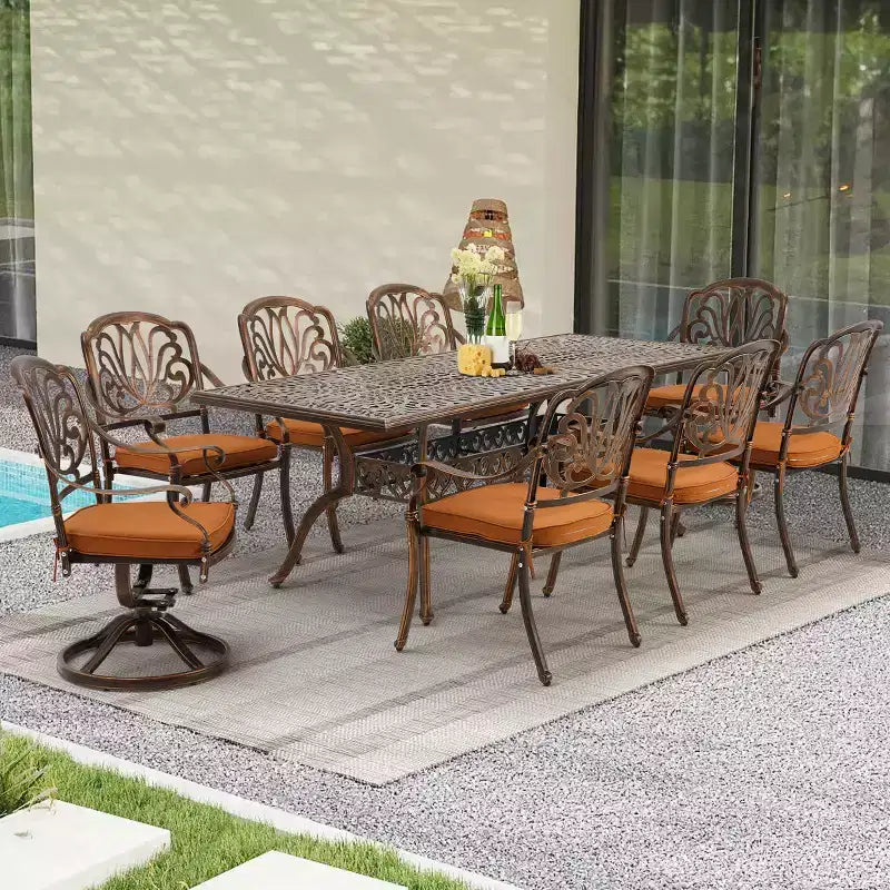 Juego de comedor rectangular de exterior de 8 plazas EROMMY con cojines