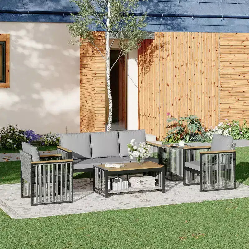 Juego de patio EROMMY de 5 piezas, muebles de exterior, juegos modernos de sillas de conversación con mesa de centro
