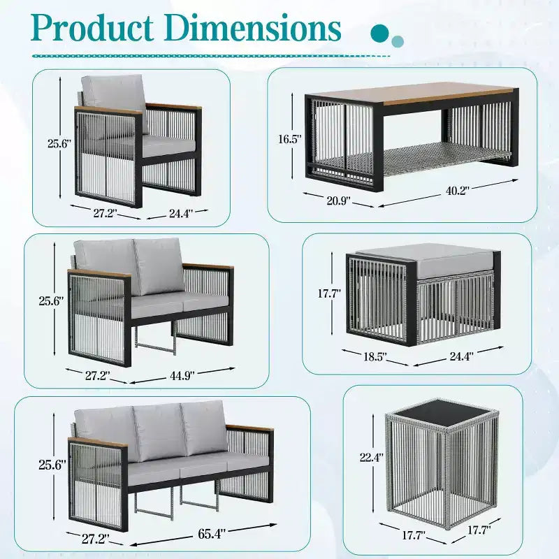 Juego de patio EROMMY de 5 piezas, muebles de exterior, juegos modernos de sillas de conversación con mesa de centro