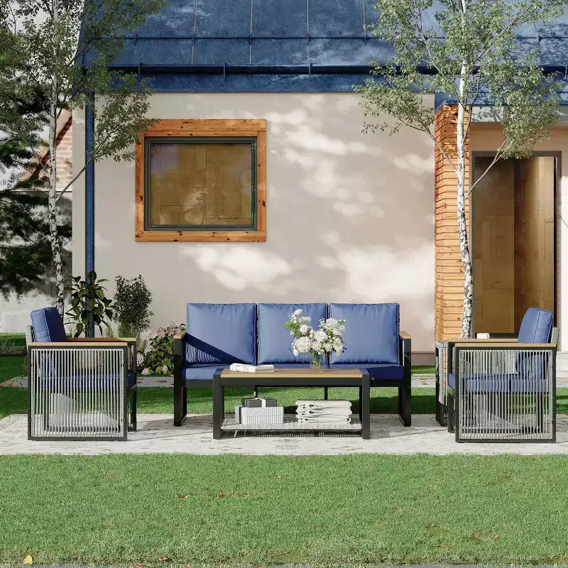 Juego de patio EROMMY de 5 piezas, muebles de exterior, juegos modernos de sillas de conversación con mesa de centro