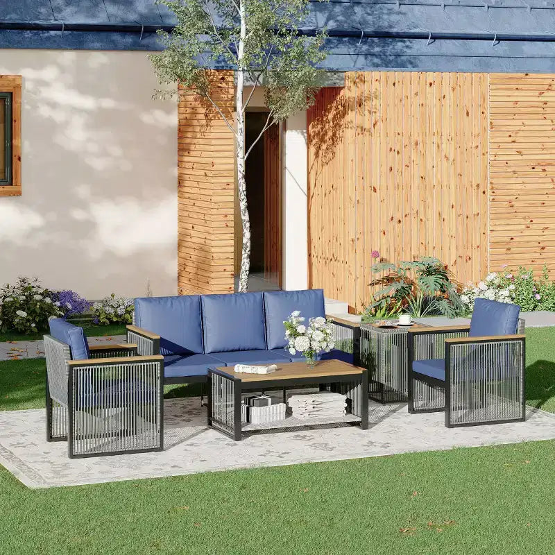 EROMMY 5 Pieces Patio Set Outdoor Furniture Sets Modern Chair Conversation Sets With Coffee Table