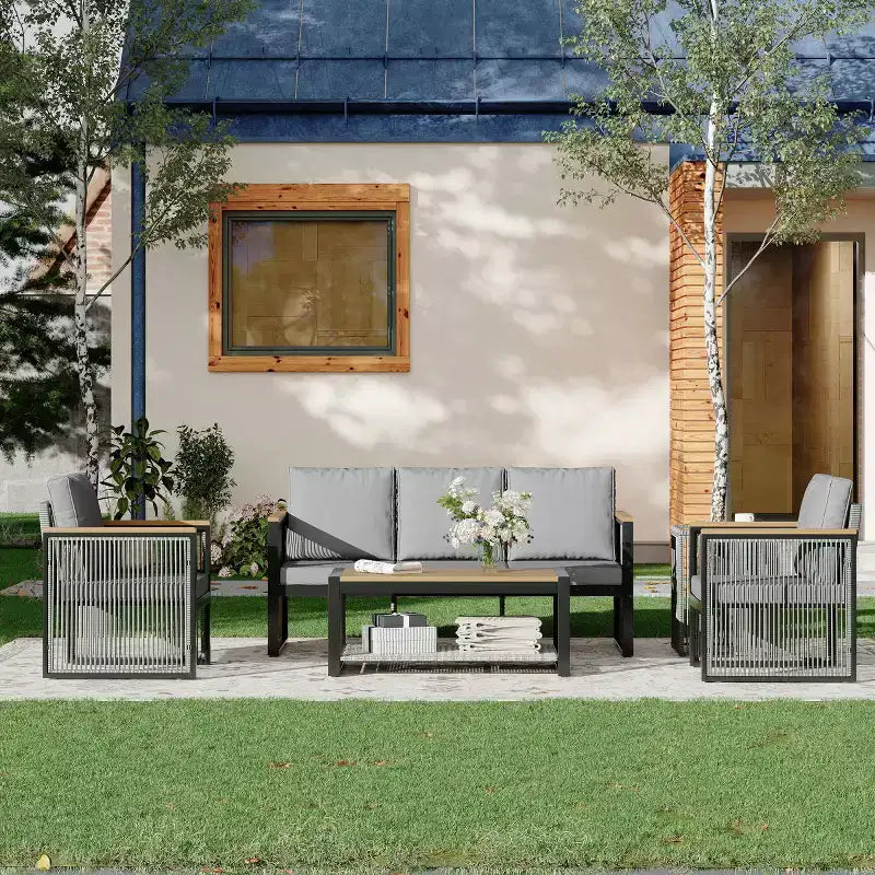 Ensemble de meubles de jardin EROMMY 5 pièces – Salon de jardin moderne avec table basse