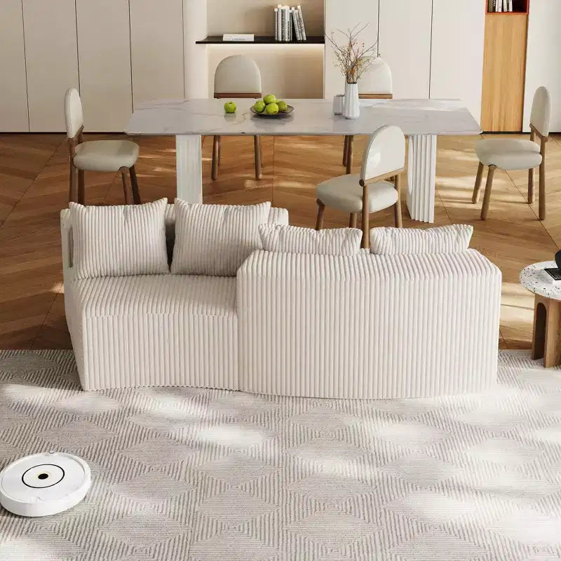 MAYEERTY Sectional Sofa Corduroy Curved Modular with 4 Pillows 2 Modules for Living Room