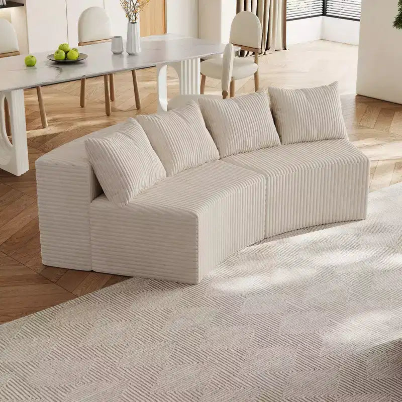 MAYEERTY Sectional Sofa Corduroy Curved Modular with 4 Pillows 2 Modules for Living Room