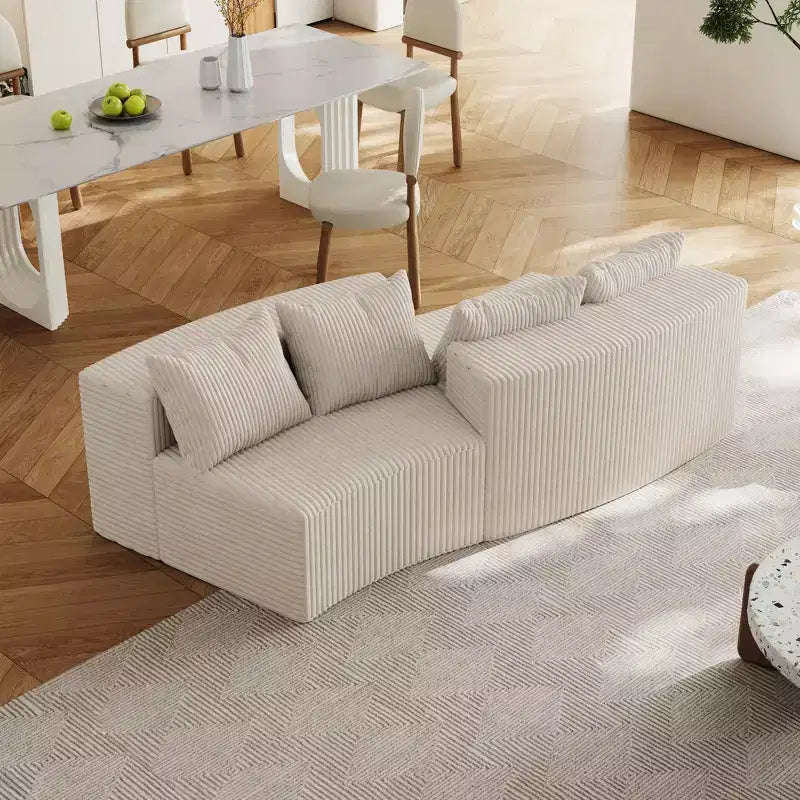 MAYEERTY Sectional Sofa Corduroy Curved Modular with 4 Pillows 2 Modules for Living Room