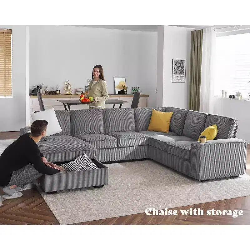 AMERLIFE Sectional Sofa with USB Ports& Storage