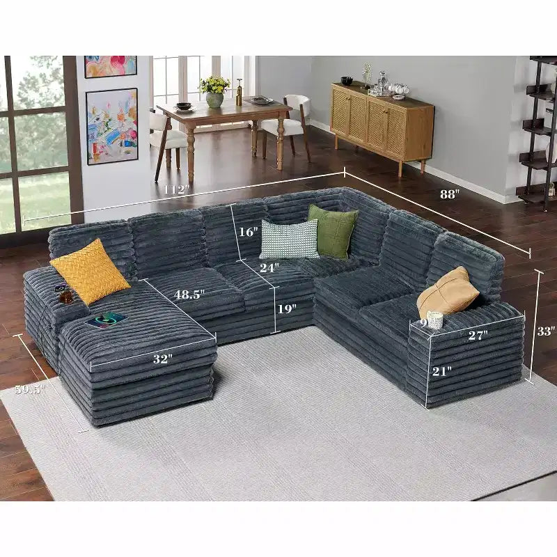 AMERLIFE Sectional Sofa with USB Ports& Storage