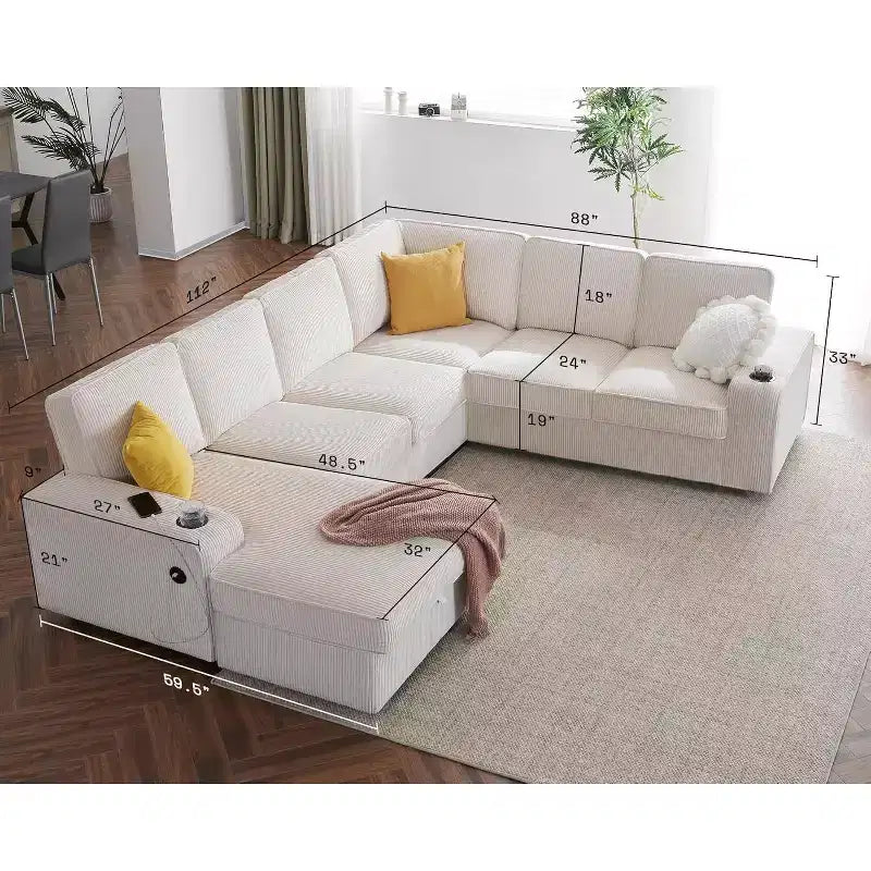 AMERLIFE Sectional Sofa with USB Ports& Storage