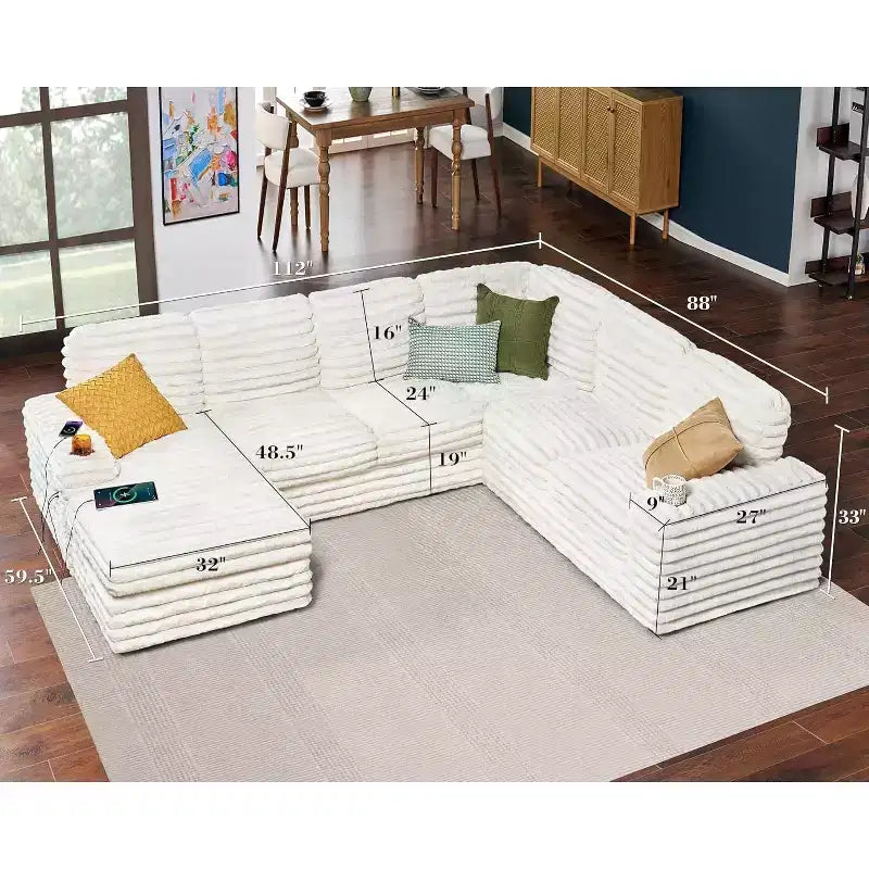 AMERLIFE Sectional Sofa with USB Ports& Storage