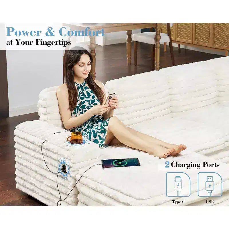 AMERLIFE Sectional Sofa with USB Ports& Storage