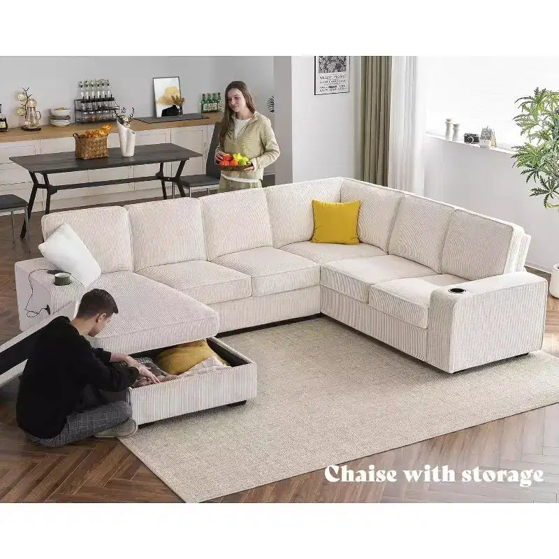 AMERLIFE Sectional Sofa with USB Ports& Storage