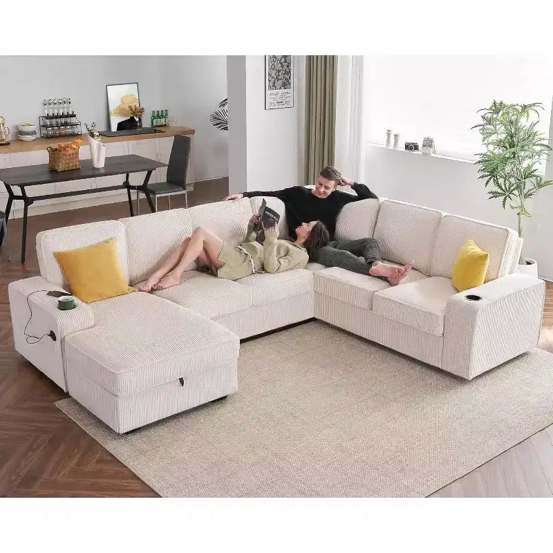 AMERLIFE Sectional Sofa with USB Ports& Storage