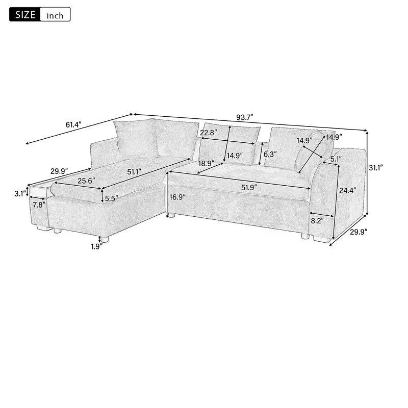 Whisen 93.7 L-Shaped Upholstered Sectional with Wood Storage
