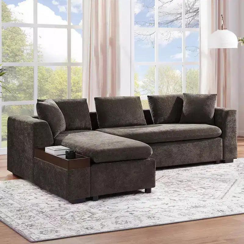 Whisen 93.7 L-Shaped Upholstered Sectional with Wood Storage
