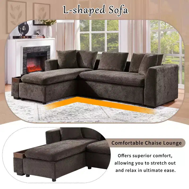 Whisen 93.7 L-Shaped Upholstered Sectional with Wood Storage