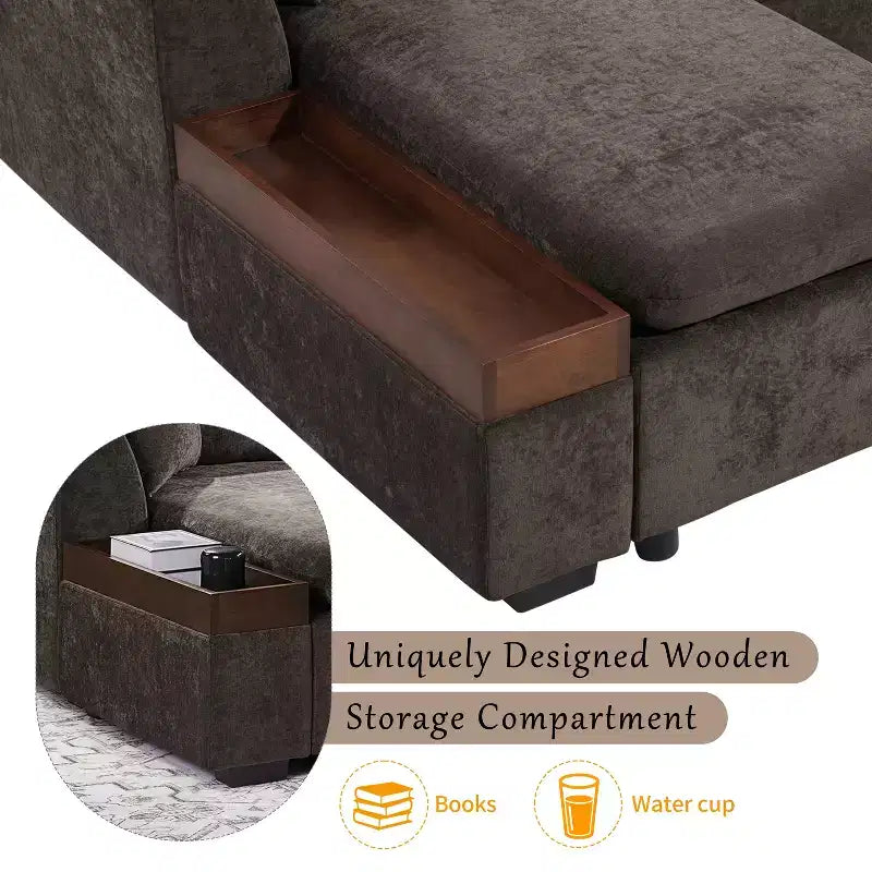 Whisen 93.7 L-Shaped Upholstered Sectional with Wood Storage
