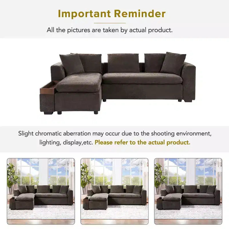 Whisen 93.7 L-Shaped Upholstered Sectional with Wood Storage