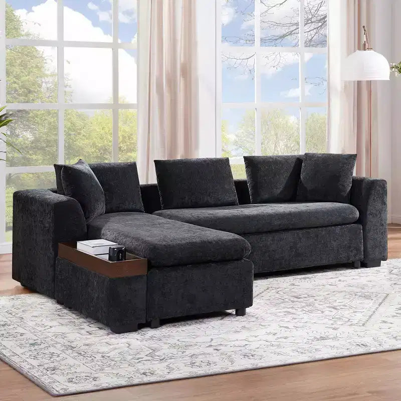 Whisen 93.7 L-Shaped Upholstered Sectional with Wood Storage