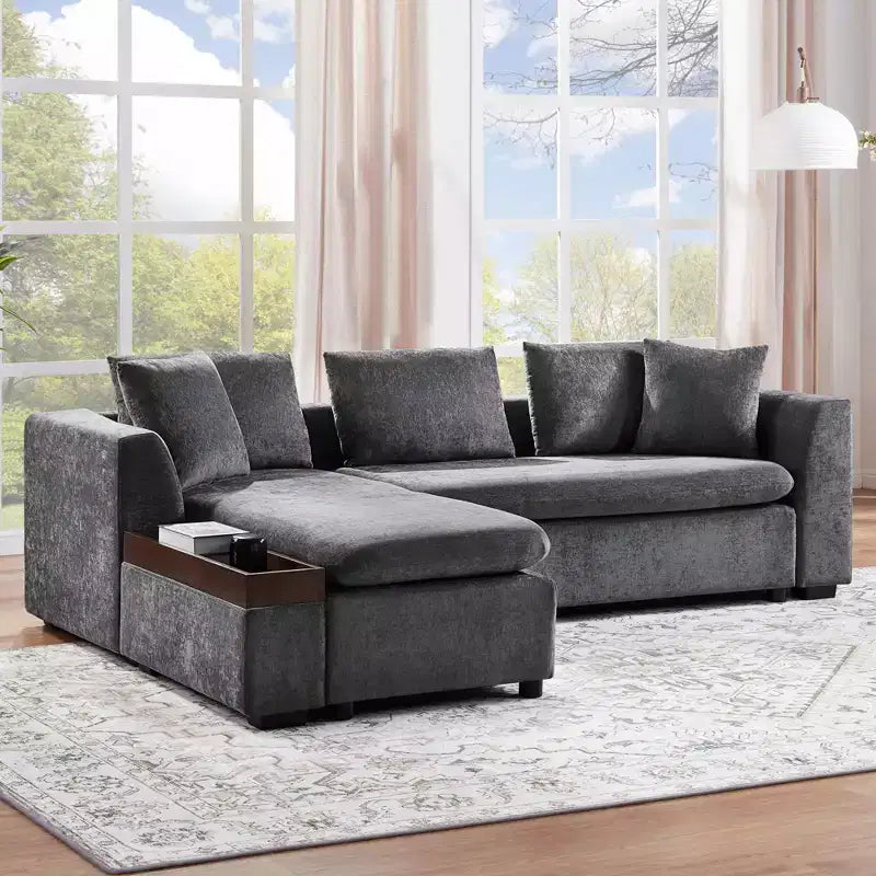 Whisen 93.7 L-Shaped Upholstered Sectional with Wood Storage