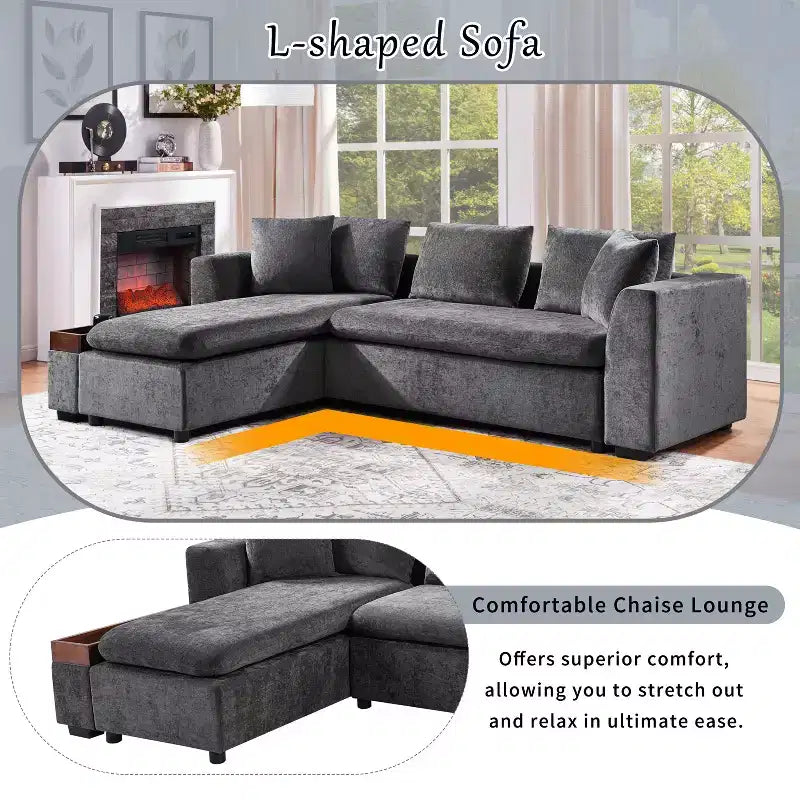 Whisen 93.7 L-Shaped Upholstered Sectional with Wood Storage