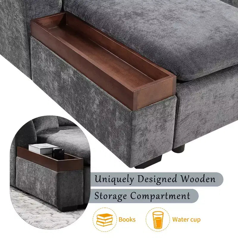 Whisen 93.7 L-Shaped Upholstered Sectional with Wood Storage