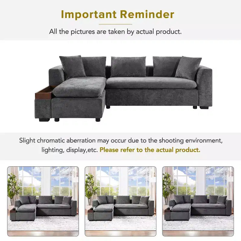 Whisen 93.7 L-Shaped Upholstered Sectional with Wood Storage