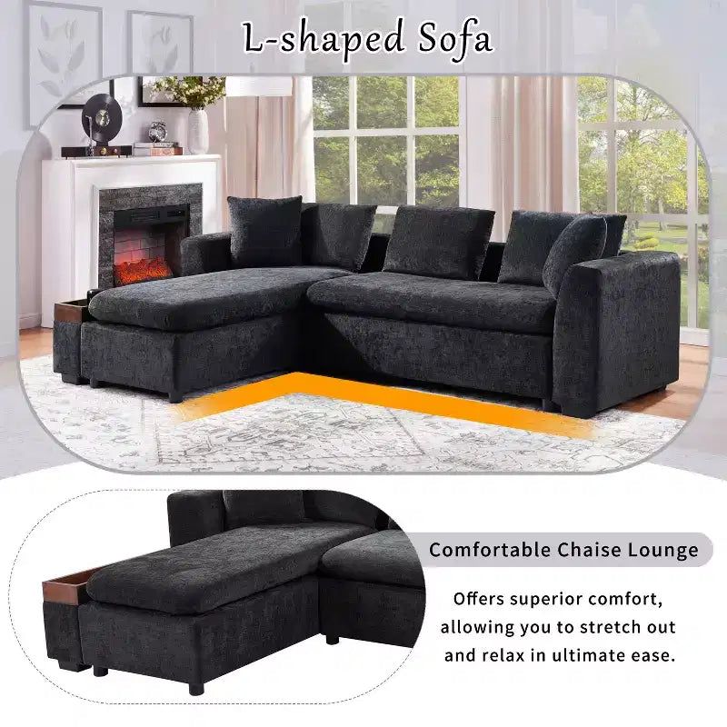 Whisen 93.7 L-Shaped Upholstered Sectional with Wood Storage