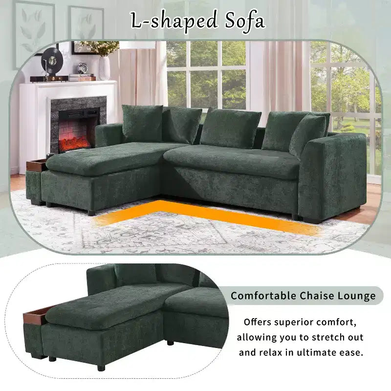Whisen 93.7 L-Shaped Upholstered Sectional with Wood Storage